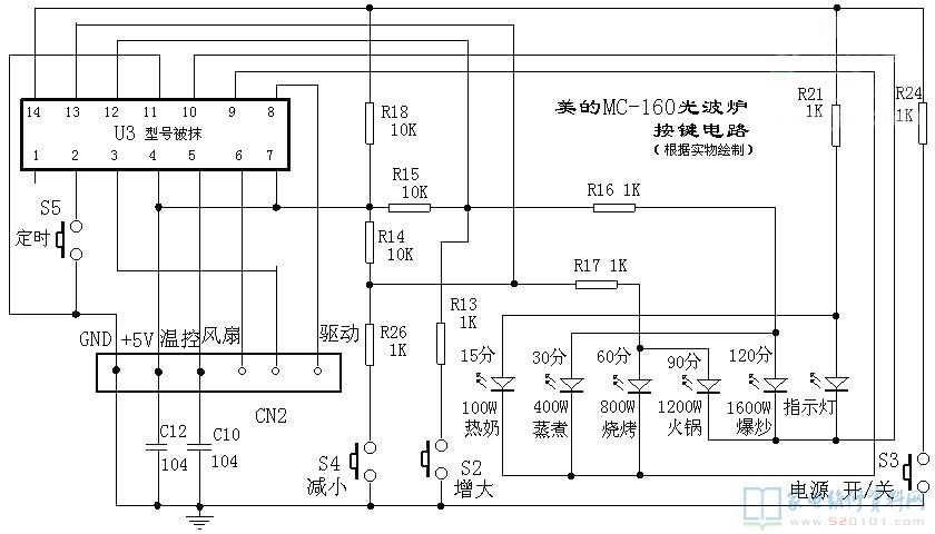 主控芯片电路图 二、功能键板电路