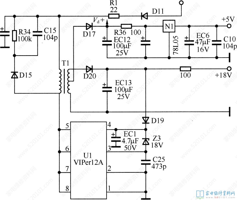 副开关电源从300V到18V的全部工作流程
